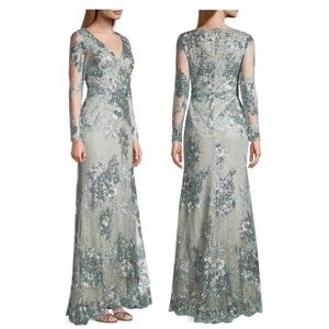 Mac Duggal Beaded Lace V-Neck Gown